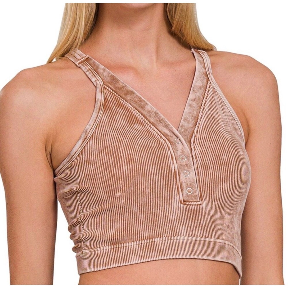 Zenana snap Brami Size L/XL Ribbed Acid Wash Racerback Bralette